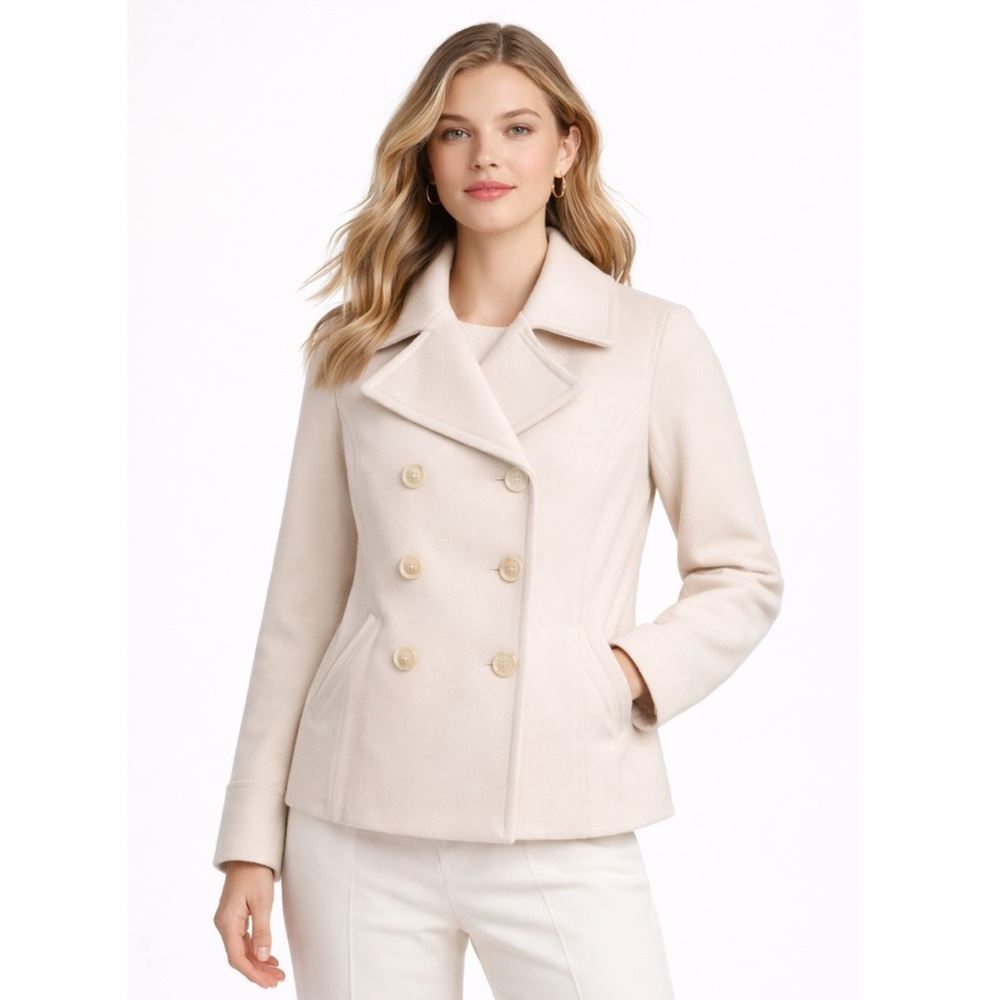 Old Navy Wool Blend Cream Peacoat Jacket NWT Size M Classic Double Breasted